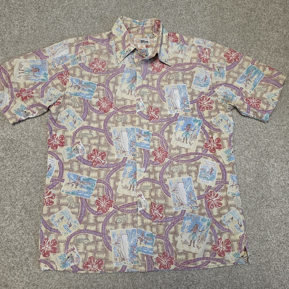 Vtg 80s Reyn Spooner Waikiki Surf‎ Rider Hawaii Shirt M Beach Flower AOP TC 90s